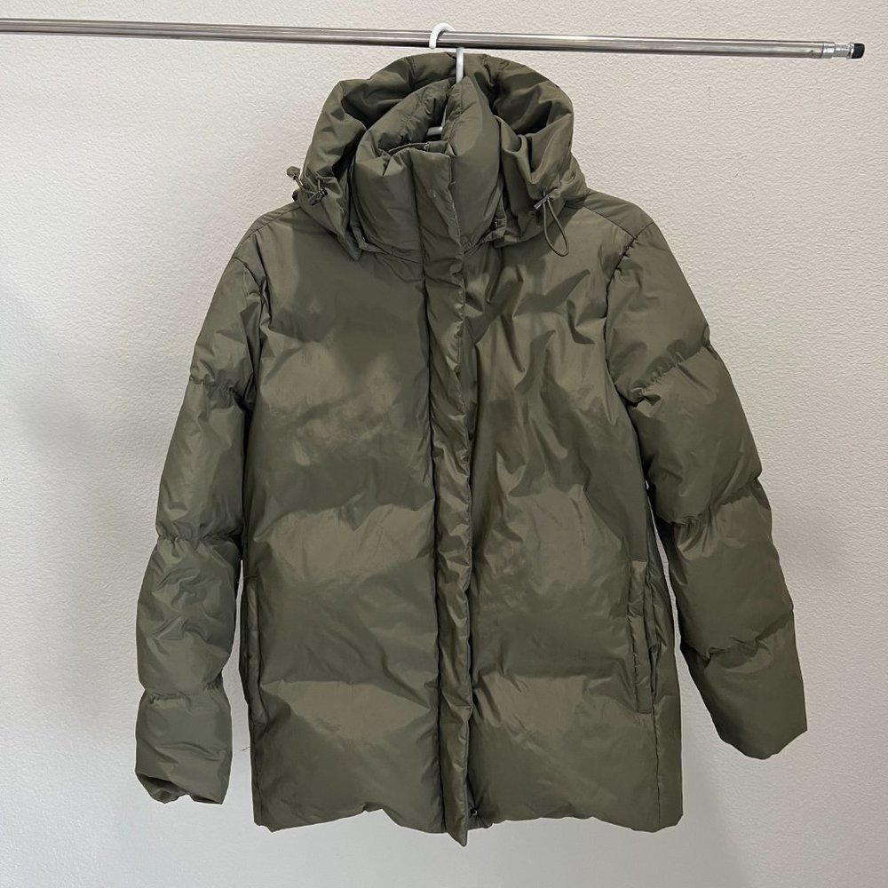 Jenni Kayne Olive Sage Green Down Winter Fall Hooded Puffer Coat Jacket - Picture 2 of 6